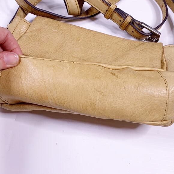 Aimee Kestenberg Leather Crossbody Bag Cream Beige Flap Small 9x6" Boho Tan - Picture 2 of 8